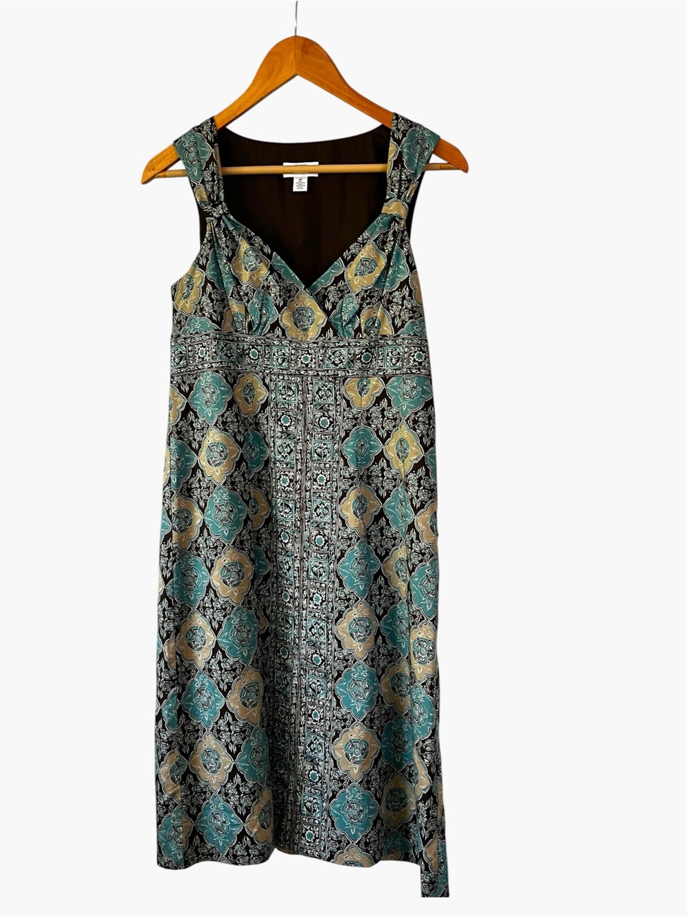 LOFT petites sleeveless dress brown and blue Fall colors